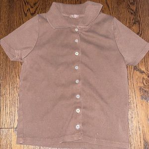 Brown, small collard crop top